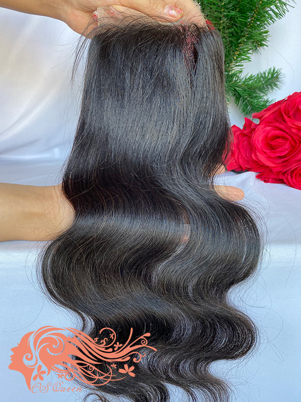 Csqueen Raw hair Light Wave 4X4 Transparent Lace Closure 100% Human Hair - Click Image to Close